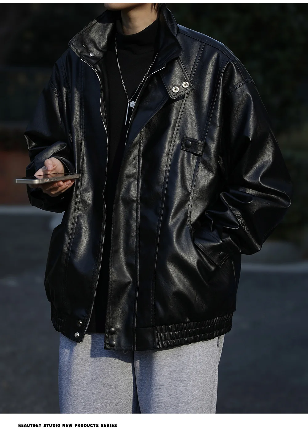 

Весенне-осенние американские винтажные новые модные мужские однотонные повседневные модные куртки из искусственной кожи с воротником-стойкой и длинными рукавами