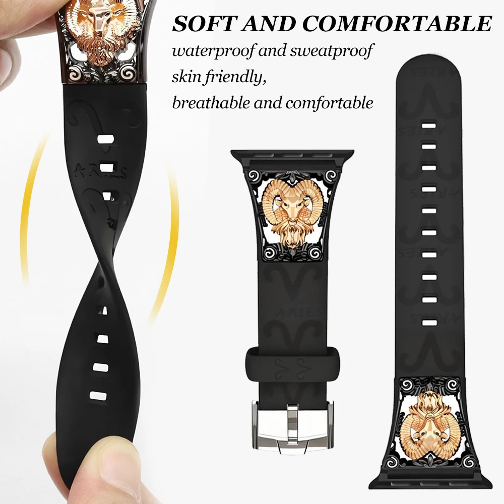 The Zodiac Silicone Watch Band Suitable for Apple Watch Series10/9/8/7/6/5/Ultra,Silicone Strap with Stainless Steel  Indication