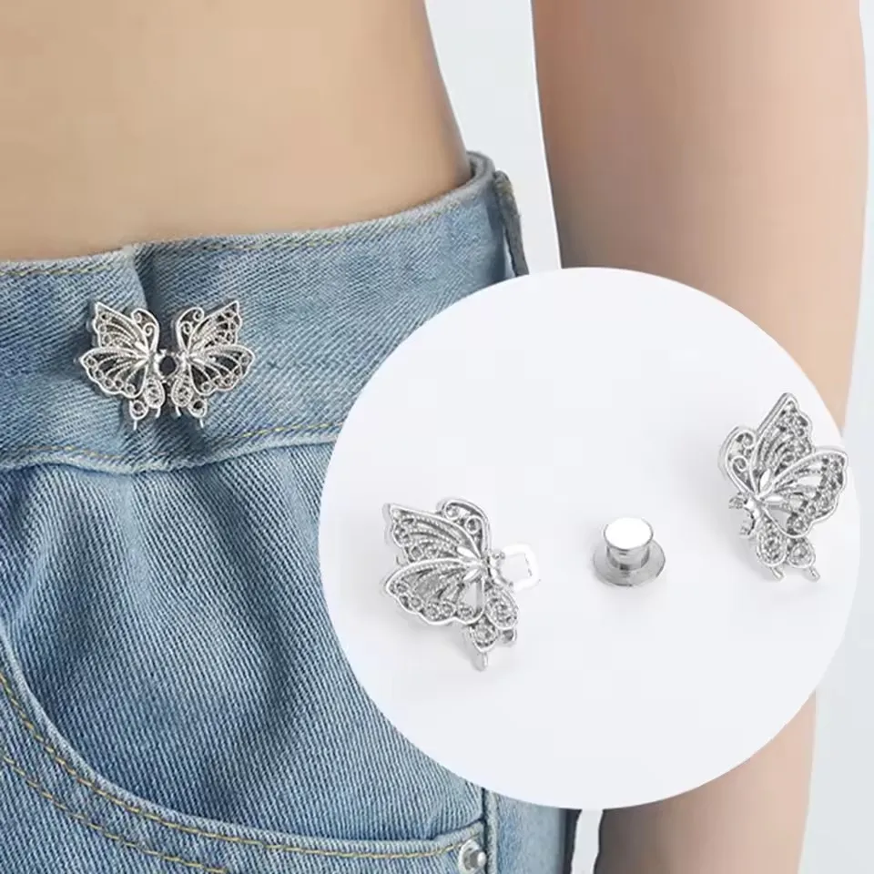 Portable Butterfly Jeans Waist Button Adjustable Clips for Pant Skirts Waist Tightener Buckle Pin Button Clothing Supplies view 2