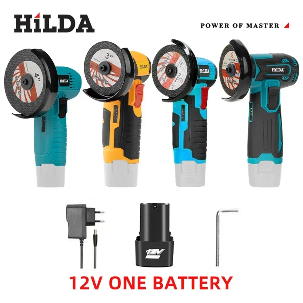 HILDA 12V 3/4 Inch Lithium Electric Angle Grinder Rechargeable Battery Brushless/Brushed Polishing Machine  Mini Cutting Machine