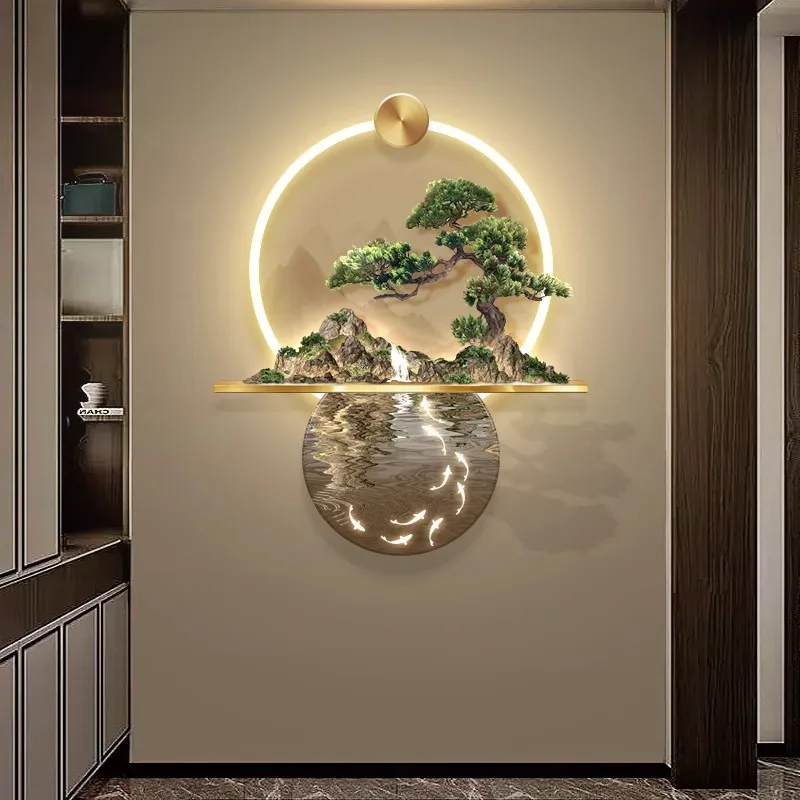 

Three-dimensional relief entrance decorative painting, flowing water generates wealth, new Chinese landscape nine fish picture h