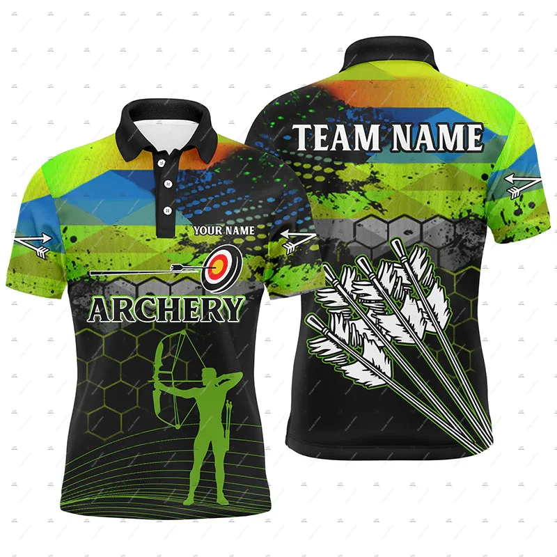 Custom Name Mesh Breathable Archery Graffiti Archer Shooter Vintage 3DPrint Harajuku Summer Short Sleeves Polo Jersey Shirts A6