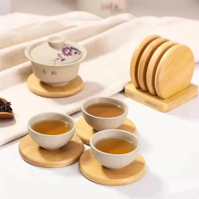 Bamboo Coaster Set Simple Round Cup Holder Heat Resistant Anti-scald Mats for Home Office Desktop Glass Mug Protection