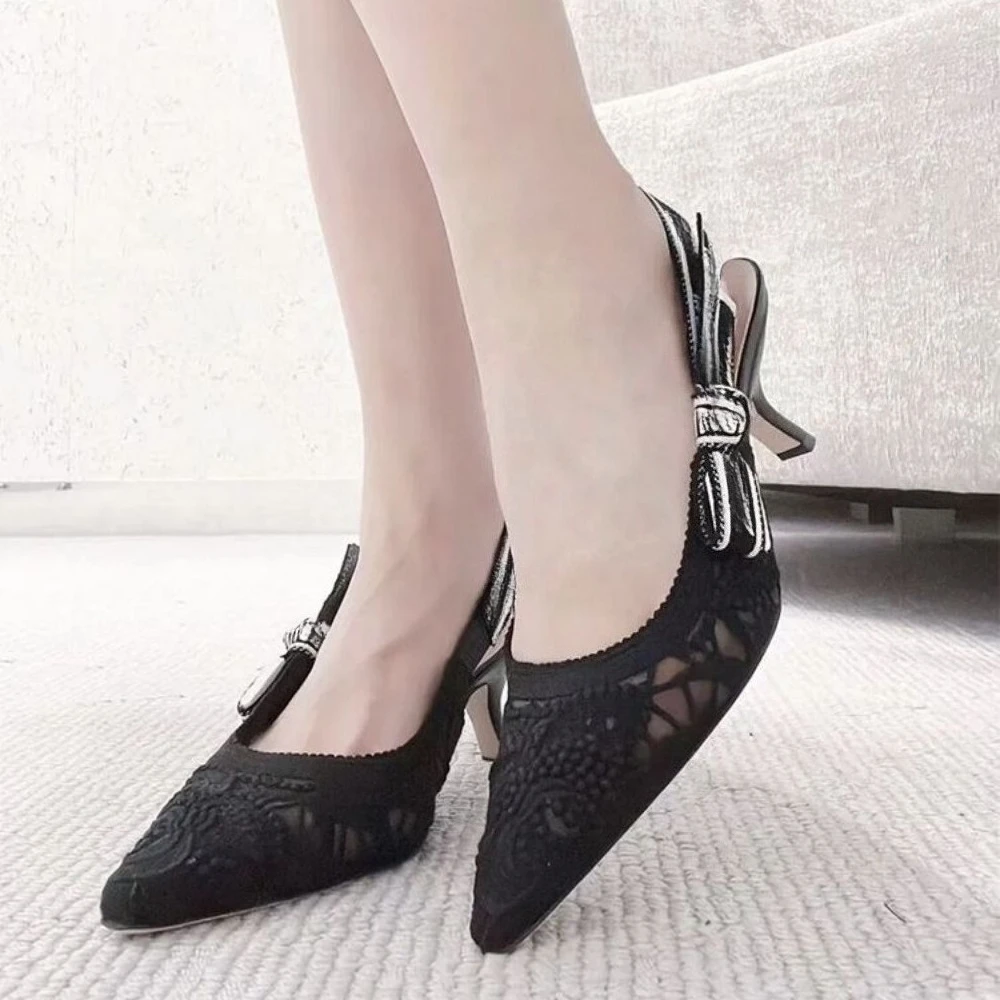 Genuine Leather High Heel Sandals Fabric Embroidery White Sandals Women 2026 Sexy Wedding Shoes Party Single Shoes view 2