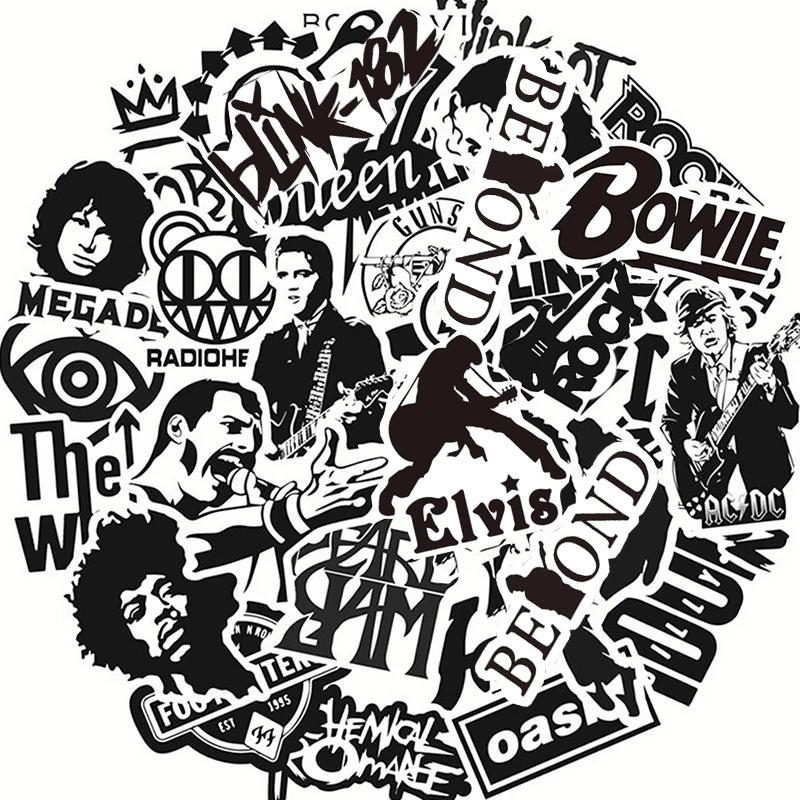 10/30/50pcs Black White Rock Band Graffiti Stickers Skateboard Phone Laptop Luggage Cool Decoration Toy Sticker Decal Wholesale