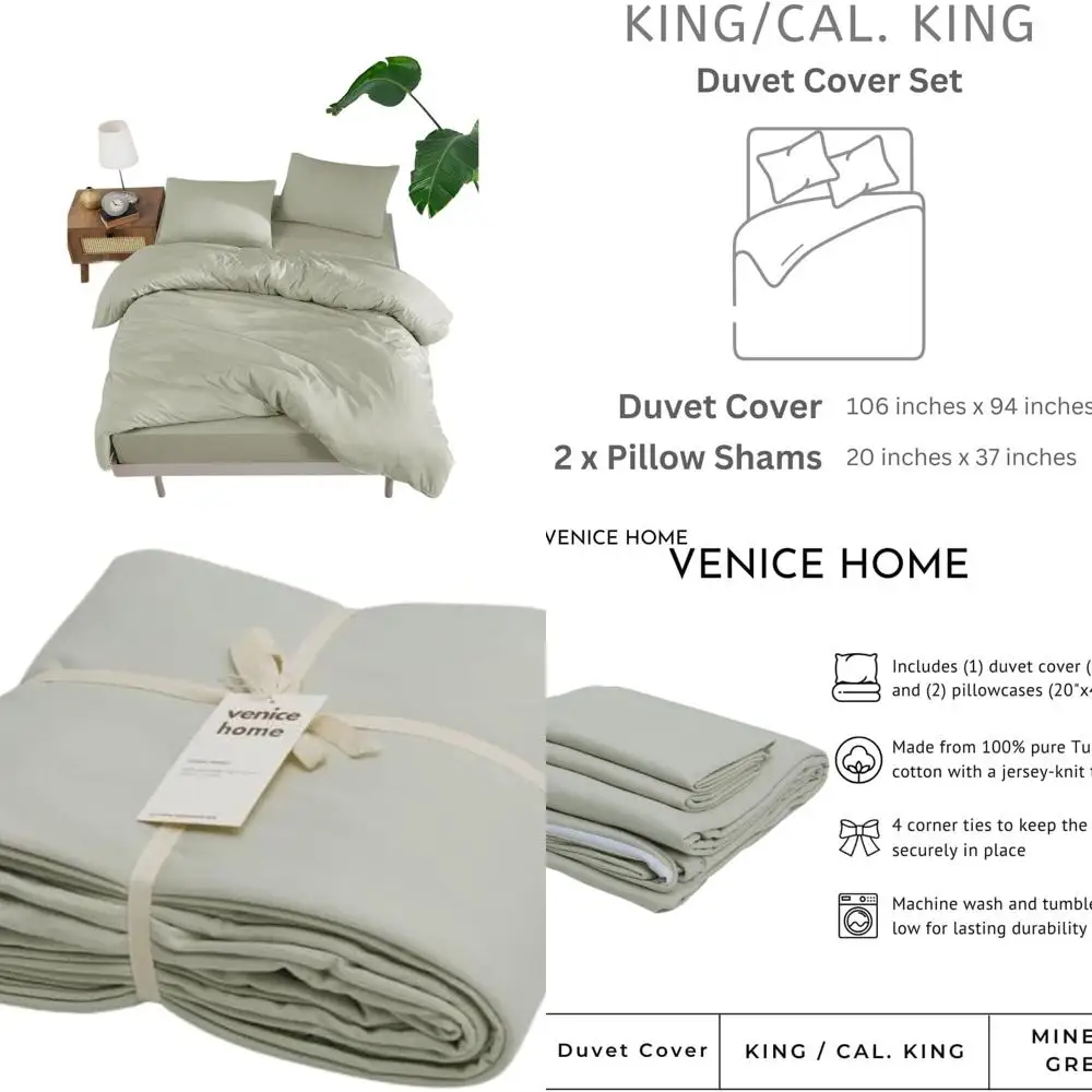 

Cotton Jersey Duvet Cover Set - Soft, Breathable, All-Season - 4 Corner Ties - 2 Pillowcases Included - 3-Piece Bedding (Mineral