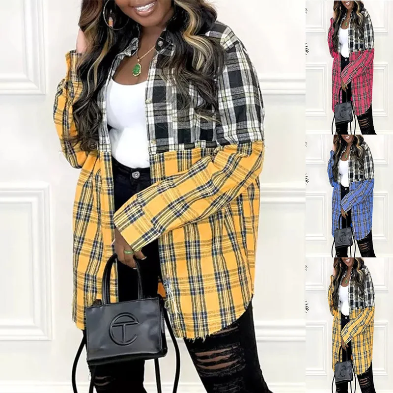 

Zagros женская осенняя лоскутная клетчатая рубашка, повседневная свободная уличная куртка с длинными рукавами, пальто, топы XXL