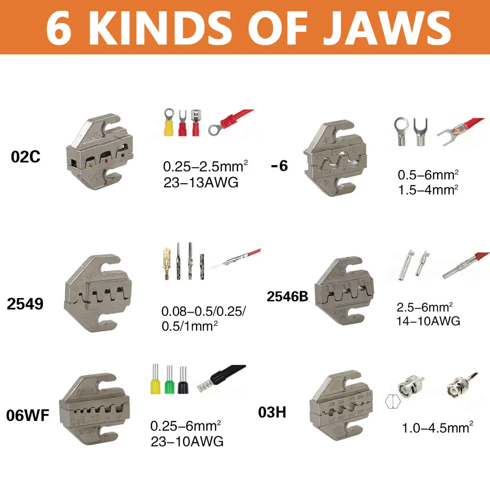 Wire Crimper Plier Kit with 6 Type of Jaws Professional Photovoltaic Crimping Tool Solar Crimping Pliers Solar Connectors Clamp