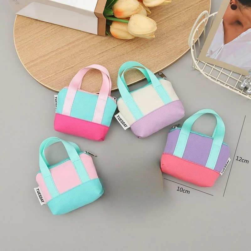 Custom Logo Coin Purse Canvas with Wristband Earphone Case Dopaamine Pink Card Holder Dopamine Pink Mini Handbag Earphone Case