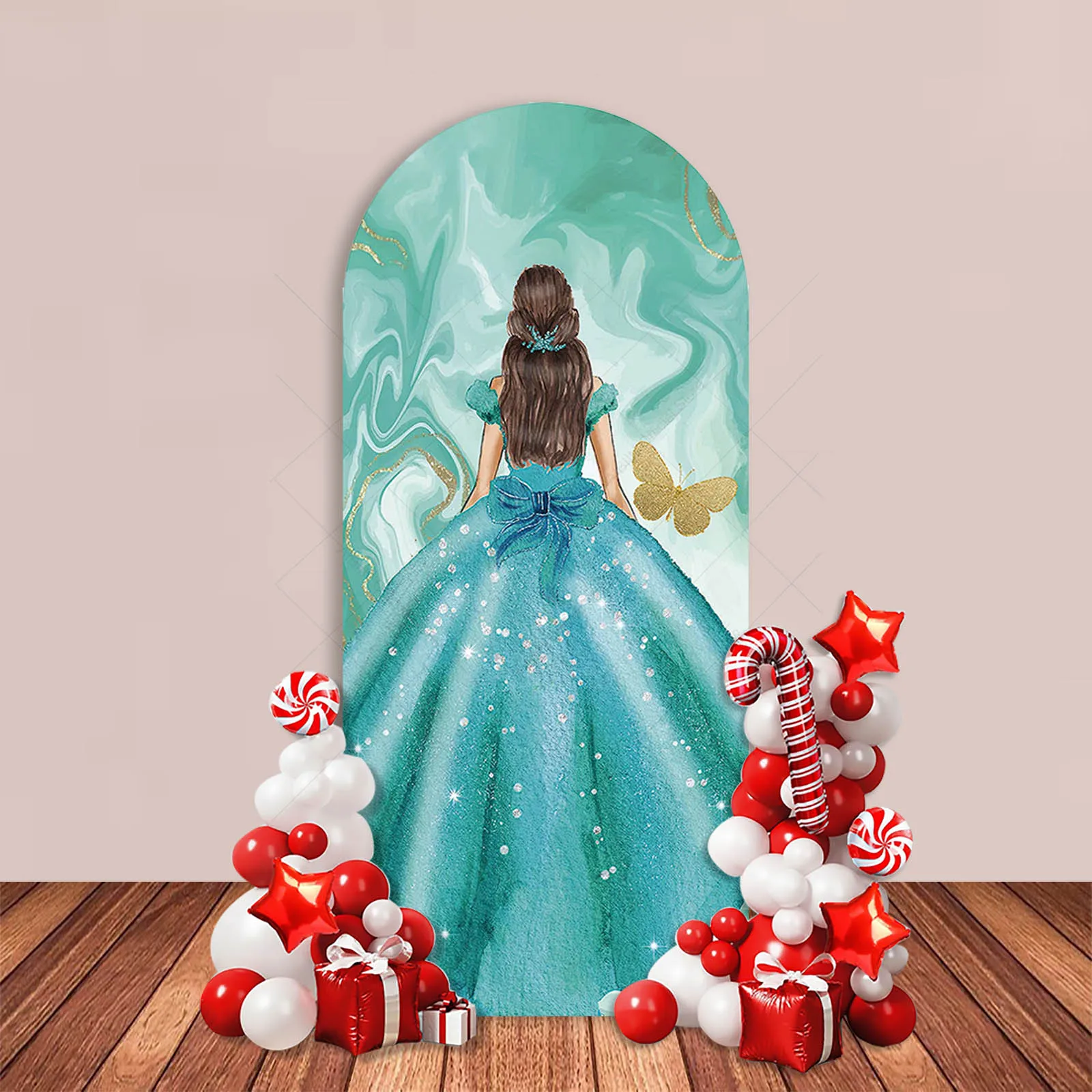 Quinceanera 15 Year Birthday Arch Backdrop Cover Green Butterfly Flower Princess Girl Party Decor Cake Table Wall Background