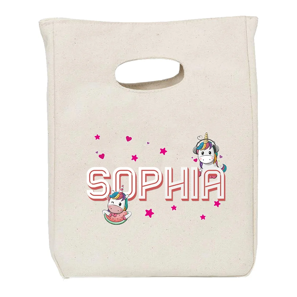 パーソナライズされたカスタマイズされた名前ポータブルランチバッグかわいい食品収納ポータブルバッグユニセックスオフィス弁当ポーチ旅行ピクニックパック