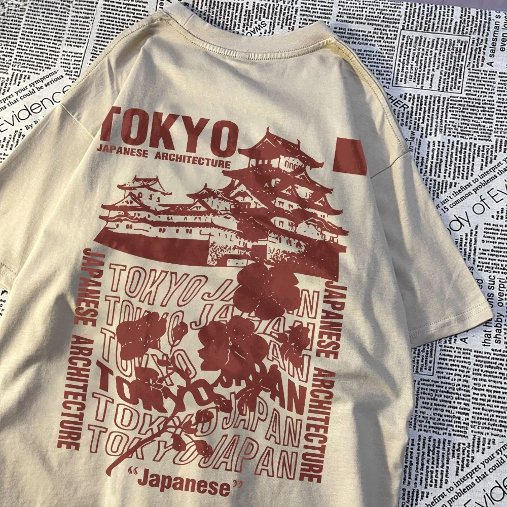 Trend Cotton Women'S T-Shirts Japanese Tokyo Sakura Printed Streetwear Soft Breathable Oversize Summer Street Men Clothes Tops