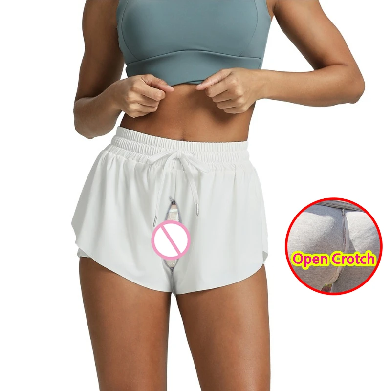 Woman Open Crotch Leggings Sexy Invisible Zippers Panties Fast Dry Jog Run Erotic Under18 Mini Pants Girl Crotchless Clubwear