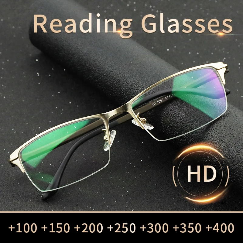 3 Pack Reading glasses Anti Blue Ray Anti-fatigue Metal Half Frame Magnifying Presbyopic Eyeglasses Optical Resin Lens for Men