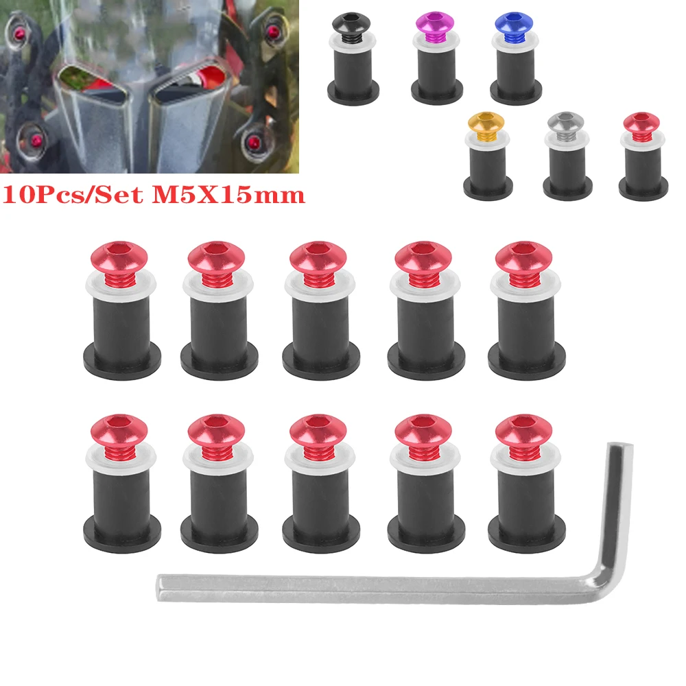 

Болты для ветрового стекла лобового стекла 10 шт. M5x15 мм, обтекатель, винтовая гайка, крепеж для Suzuki GSXR GSX-R600 750 1000 HONDA BMW KAWASAKI SUZUKI