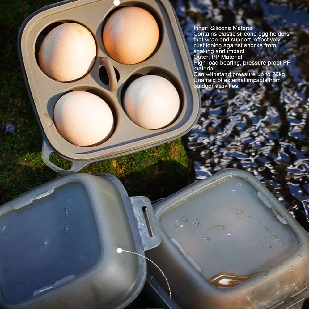 PP Silicone Egg Storage Box 4 Grid Olive Green Egg Container Case Shock Proof Crush Resistant Egg Holder Container