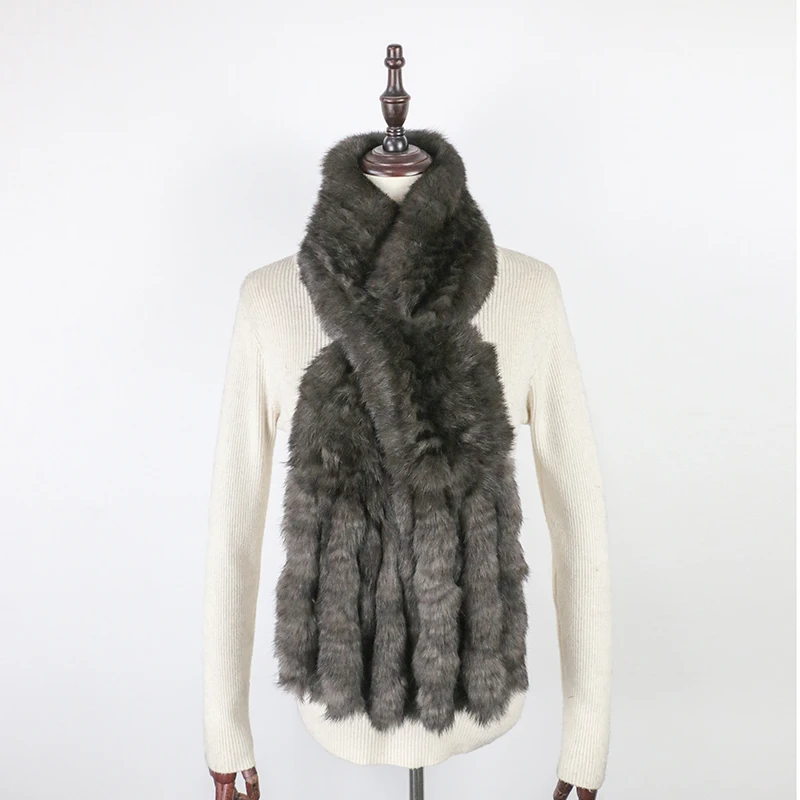 Women hand knitted Real rabbit fur Scarf natural Warm Mink Fur Muffler Russia Lady Quality Tassel 100%Genuine Rabbit fur Scarves