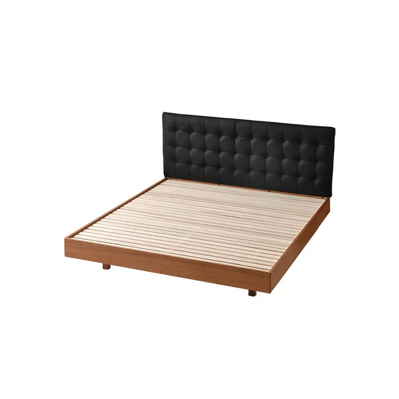 

Nordic, solid wood, leather bed, modern, simple, retro, soft bag, master bedroom, Japanese, cowhide, double