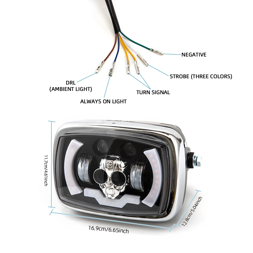 1Pcs Universal 4-Inch Square LED Motorcycle Headlight RGB Angel Eye Waterproof Work Light Refitting Lamp Assembly
