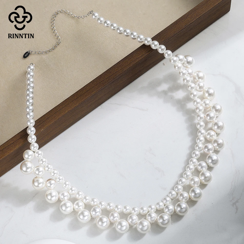 

Rinntin Handmade Shell Pearls Pendant Beaded Chain Necklace 925 Sterling Silver White Shell Choker Jewelry Christmas Gift PSN13