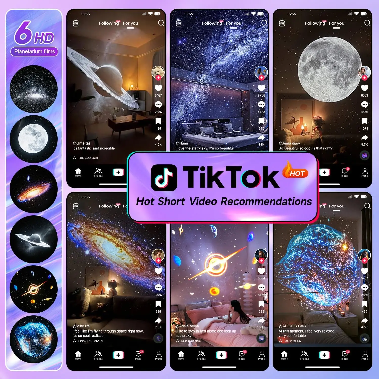 プラネタリウムプロジェクター、寝室用HDフィルムギャラクシープロジェクター、USB充電式スタープロジェクターギャラクシーライト、15音楽&Bluetooth付き