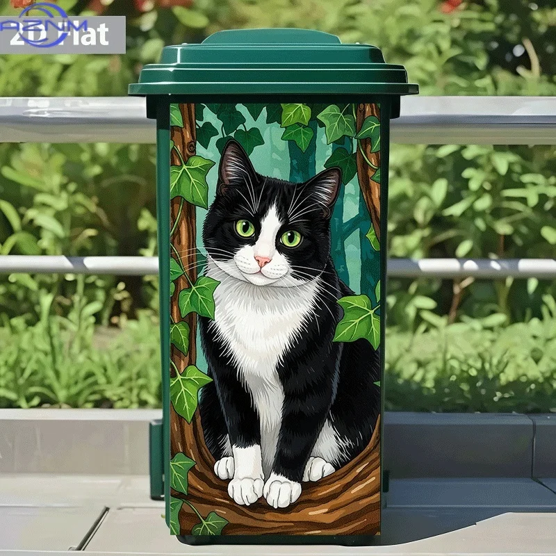 Trash Can Sticker[Title Translated, Do Not Change] Cute Cat in The Forest Gazing Theme Design Wall Sticker Self-Adhesive Wallp
