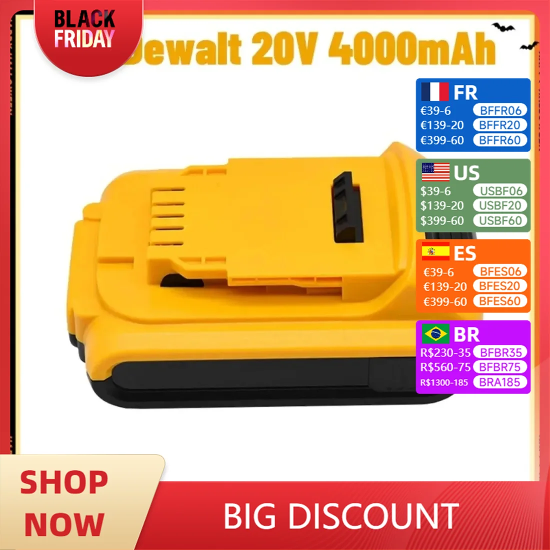 

Rechargeable Power Tool Battery for Dewalt, 20V, 4000 mAh, 4000mAh, DCB200, DCB203, DCB181, DCB180, DCB200, DCB201 DCB201-2, L50