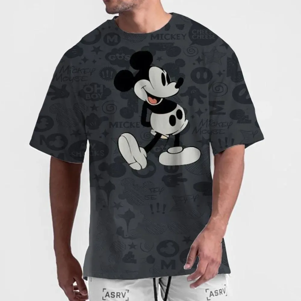 2025 ديزني ميكي ماوس تي شيرت مع سماعات الرأس وكلمات فيلم قصير موضة الرسوم المتحركة ثلاثية الأبعاد طباعة قصيرة الأكمام #4