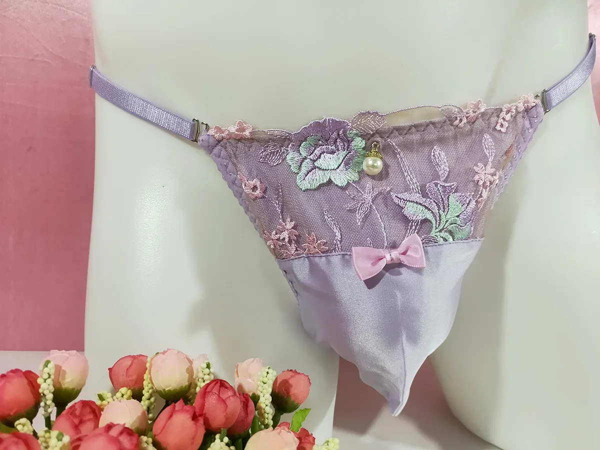 

Man's Lace Embroid T-Briefs Bowtie Cute Kawayi BF gift Costume