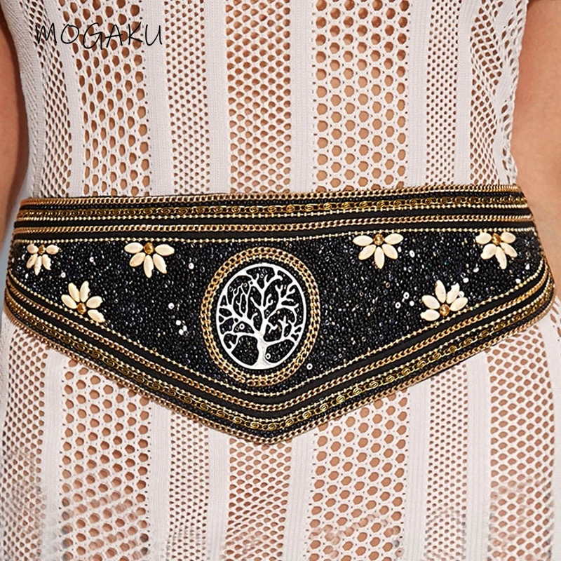 

MOGKAU Boho Style Beads Women Belly Chains Fashion Turquoise Waist Button Belt Female Ethnic Bohemian Body Jewelry Accessories