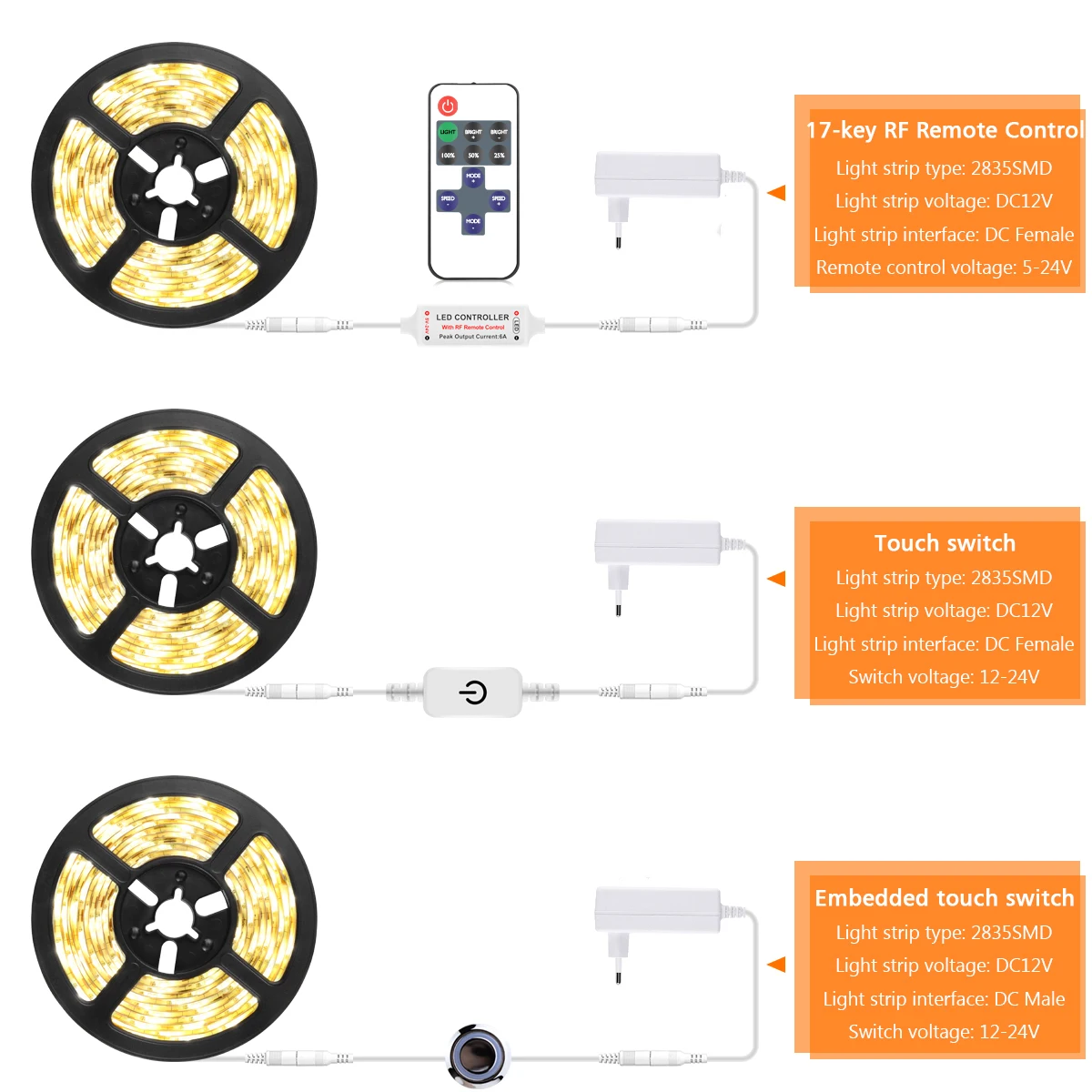 Dc12v luzes de tira led sob o armário guarda-roupa luz sensor varredura mão/controle remoto/controle toque regulável fita da lâmpada à prova dwaterproof água