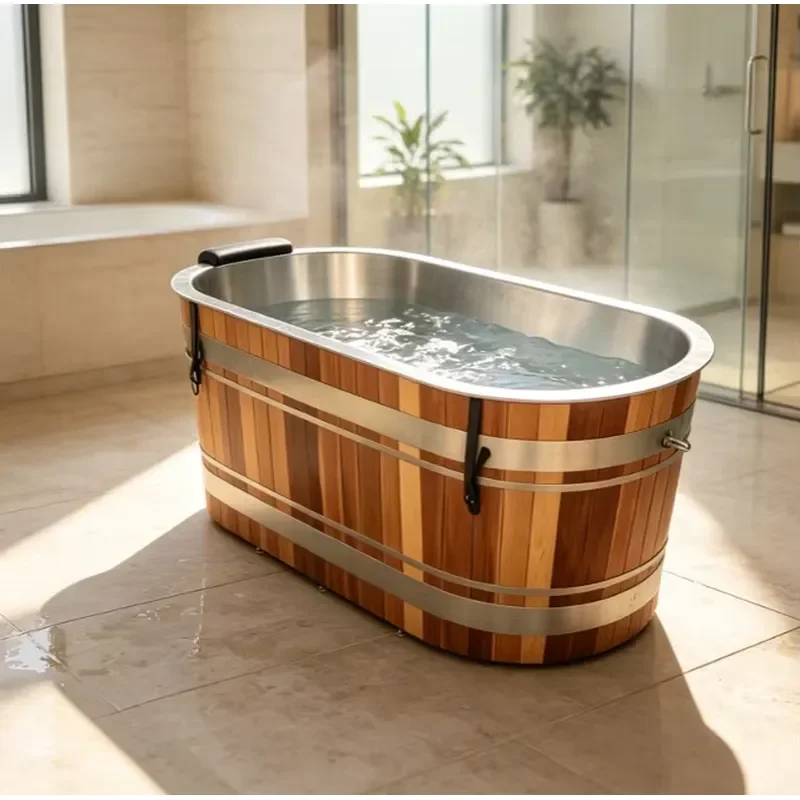 Modern 1Person Outdoor Red Cedar Cold Plunge Pool,Outdoor Cold Recovery Ice Bath with 1HP Water Chiller for Villa Backyard