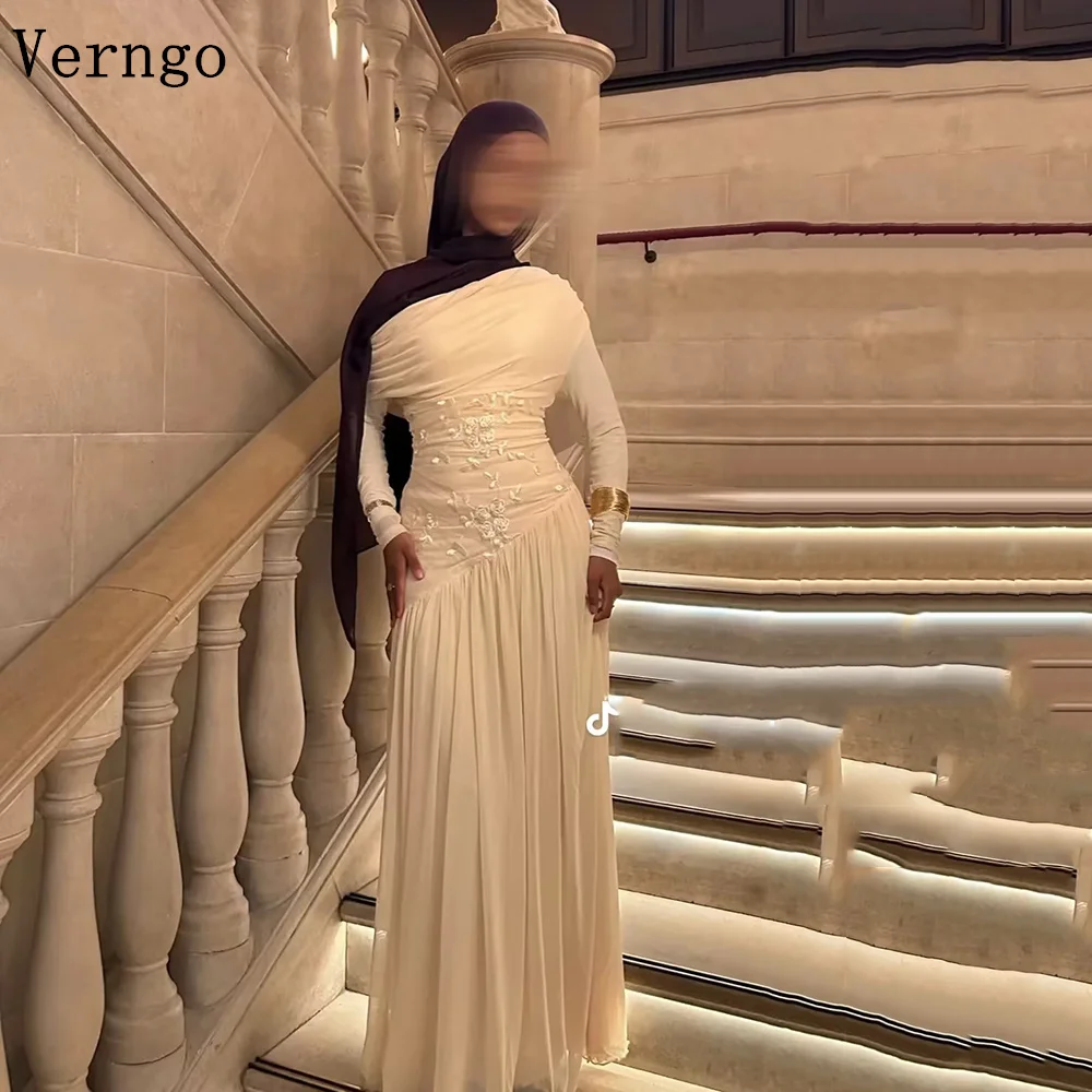 Verngo lvory Crepe Appliques Wedding Dress High Neck Full Sleeves Mermaid Prom Bride Dress Modest Bridal Gown Customized
