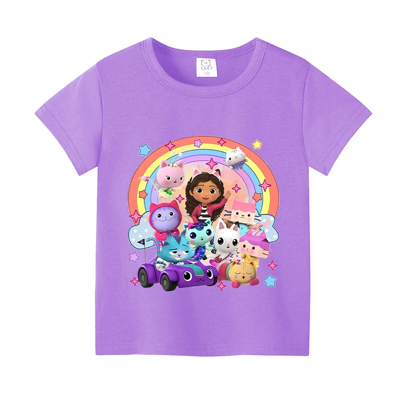 2025 New Gabby Dollhouse Short Sleeve Boys Girls Summer Round Neck Colorful T Shirt Clothe Cotton Tee Shirts Kid Short Tops Tees