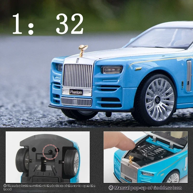 1/32 Octavia Rolls Royce Phantom Alloy Car Model Return Sound And Light Toy Car With Open And Close Shock Absorber Function Box