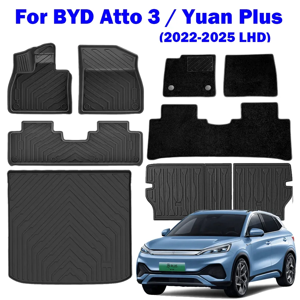 

For BYD Atto 3 Yuan Plus 2022-2025 LHD, All Weather Floor Liners Trunk Mat (TPE Floor Mats and Cargo Liner)