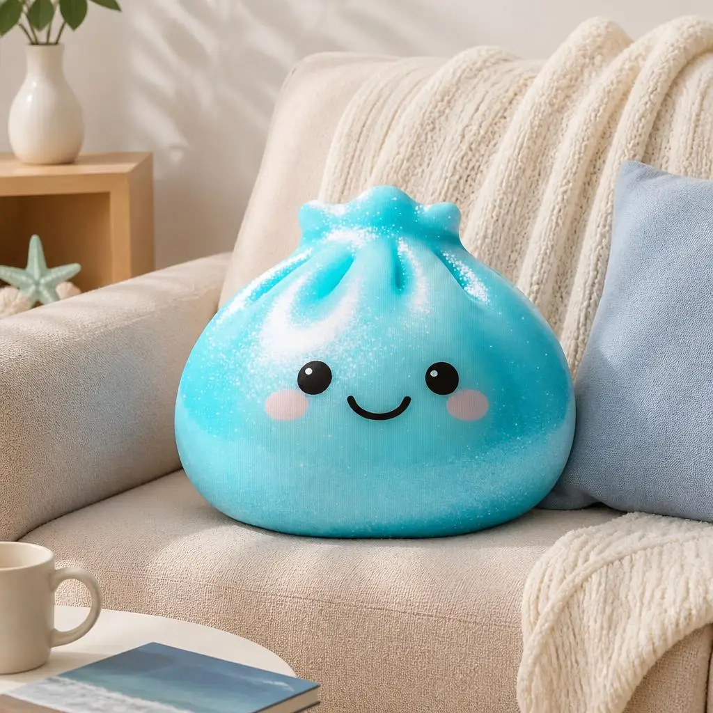 Cute Squishy Dumpling Shaped Throw Pillow Kawaii Food Character Cushion Stuffed Decorative Pillow for Sofa Bedroom Home Decor