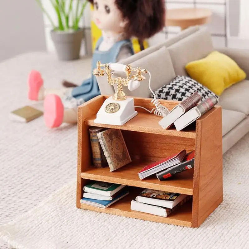 1Pcs 1: 12 Dollhouse Mini Cherry Wood Display Shelf Cabinet Miniature Storage Rack Doll House Furniture Model Toys