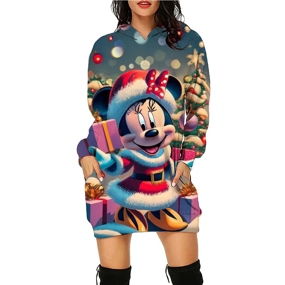 Dress Mickey Dresses Disney Women Minnie Mouse Elegant Women's Party Christmas Long Sleeves Y2k Sweater Dress Cartoon Mini