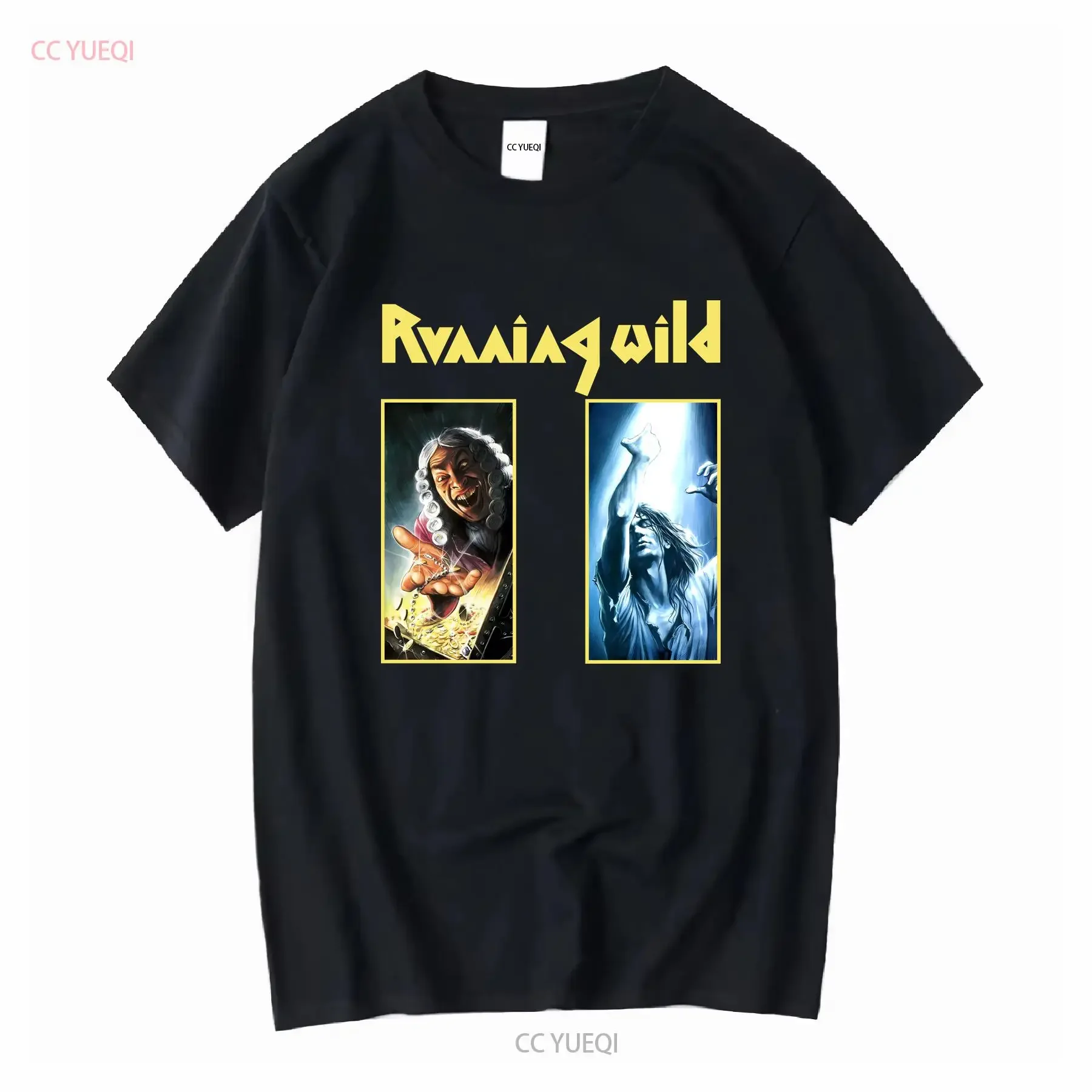 Running Wild T-Shirt Death Or Glory Heavy Metal Band Herren-T-Shirt mit mittellangen, kurzen Ärmeln, Vintage-Waschung, für den Alltag