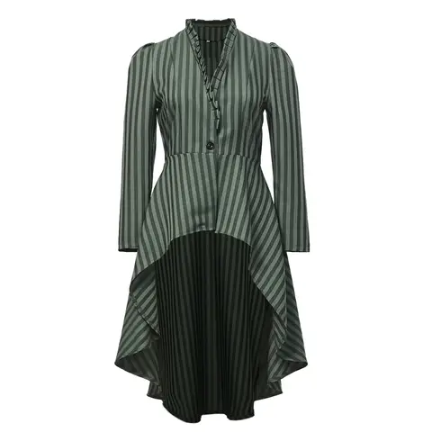 Women's Steampunk Long Striped Jacket Renaissance Victorian Gothic Blazer Jacket Coat