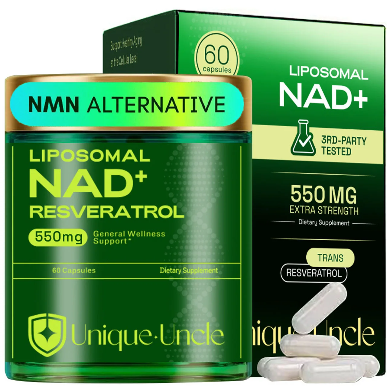 

550mg ADVANCED NAD+ Resveratrol - Liposomal NAD Supplement with Resveratrol Support Skin Health and Overall Energy - 60 Capsules