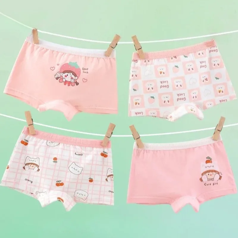 

4PCS Girls Cotton Soft Antibacterial Underwears Kids Cute cartoon Print Panties 3+y Young Child Thin Breathable Comfort Knickers