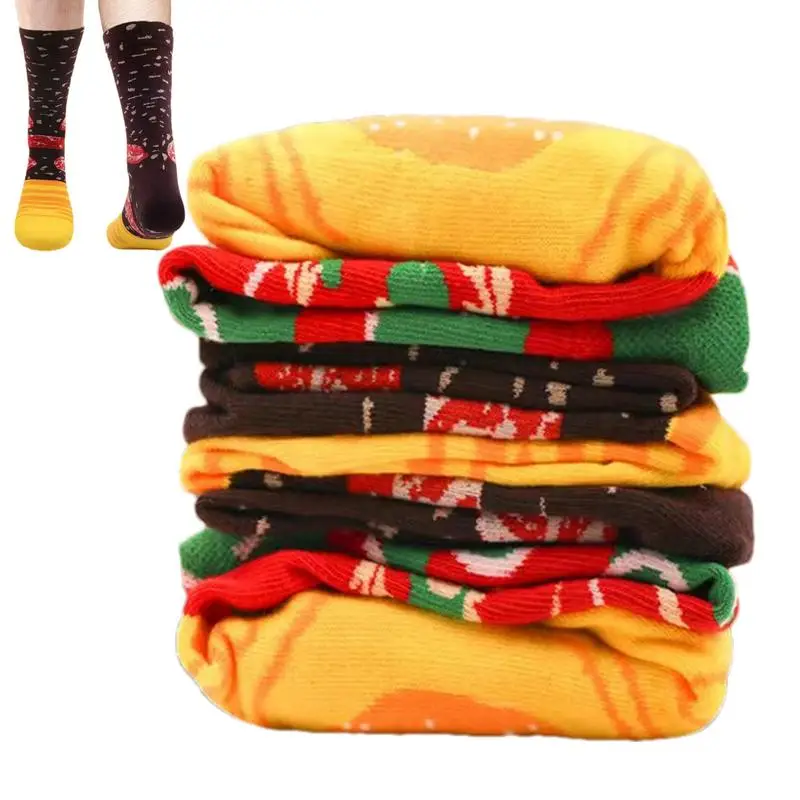 Fast Food Burger Socks 3 Pairs Funny Christmas Meal Burger Box Fast Food Lovers Fun Socks For Girls Boys Men Women