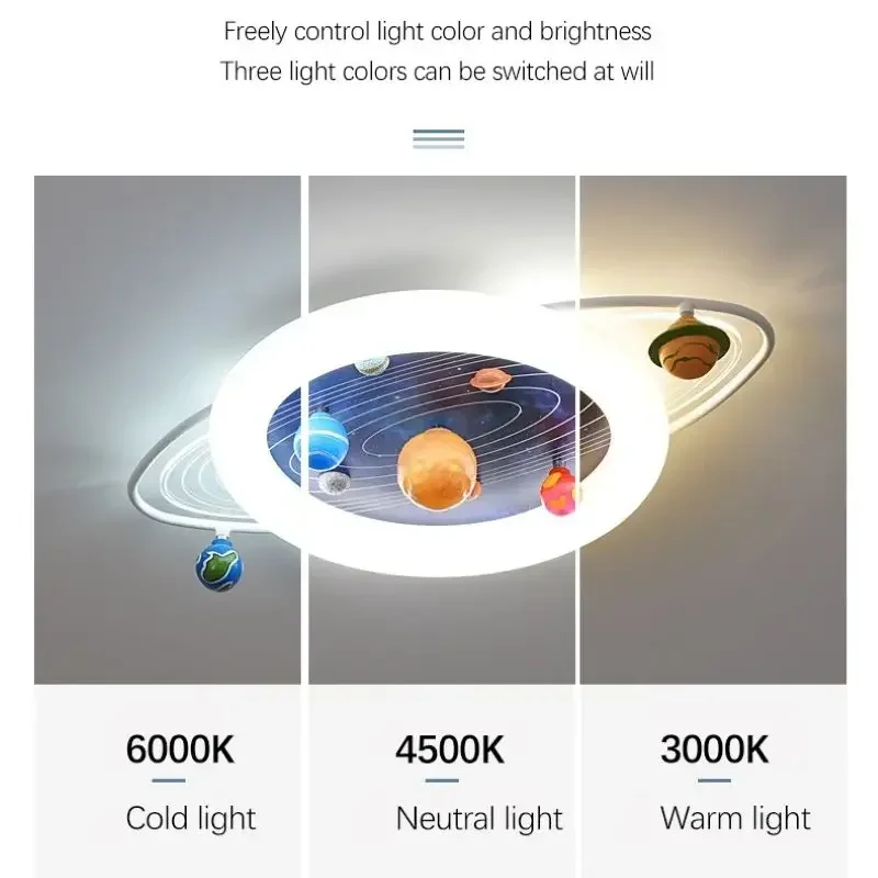 Full Spectrum Space Planet Ceiling Lamp Eye Protection Creative Simple Led Lighting for Children\'s Room Boy\'s Bedroom Home Decor