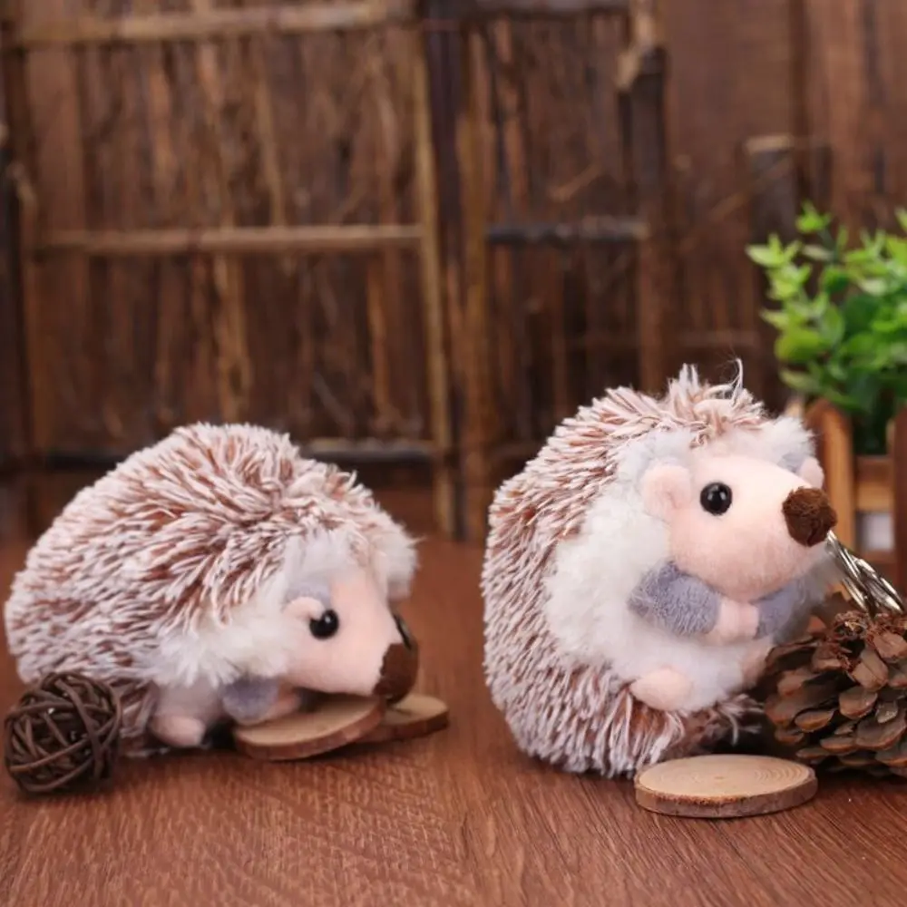 Cute Hedgehog Pattern Hedgehog Keychain Handbag Keyring Flannel Bag Pendant Keyring Stuffed Animals Toys Alloy Stuffed Keychain