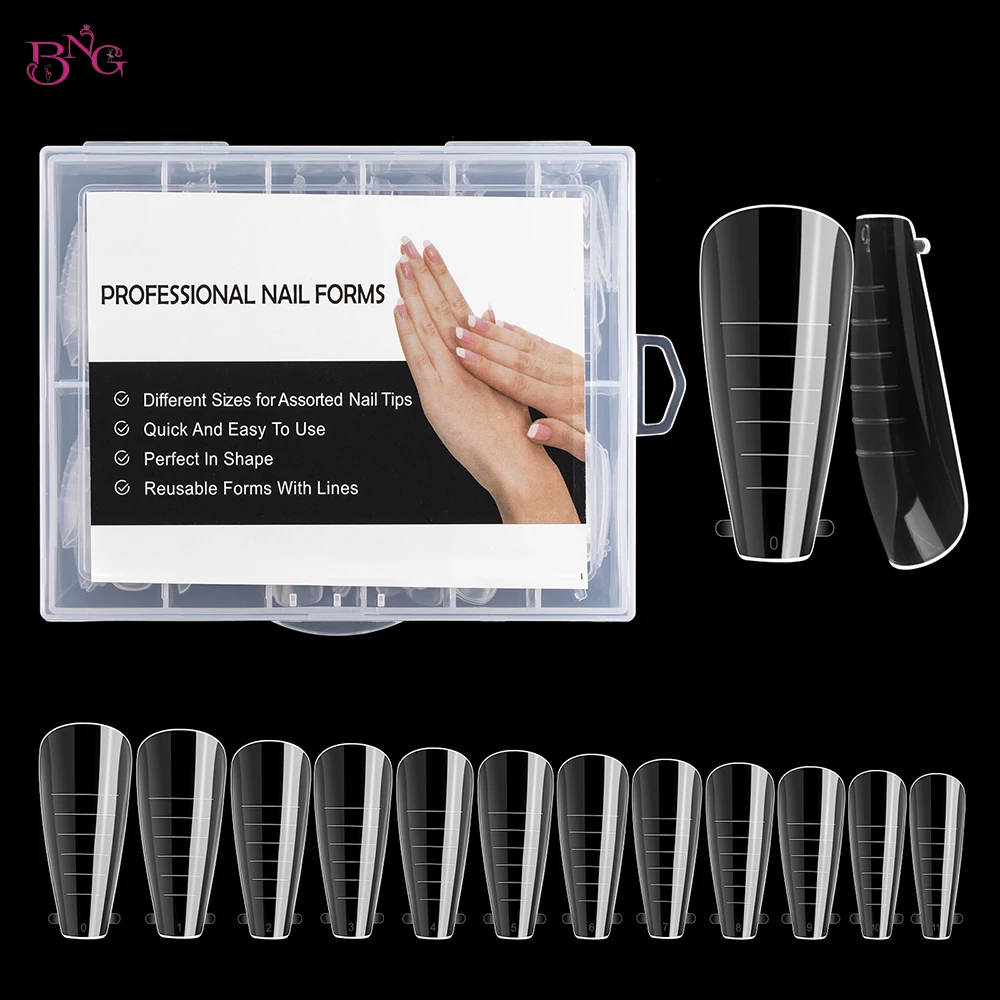 

120Pcs Coffin Nail Dual Forms UV Gel Top Molds For Nail Quick Extension Mold Dual Forms False Nails Acrylic Building Gel Form