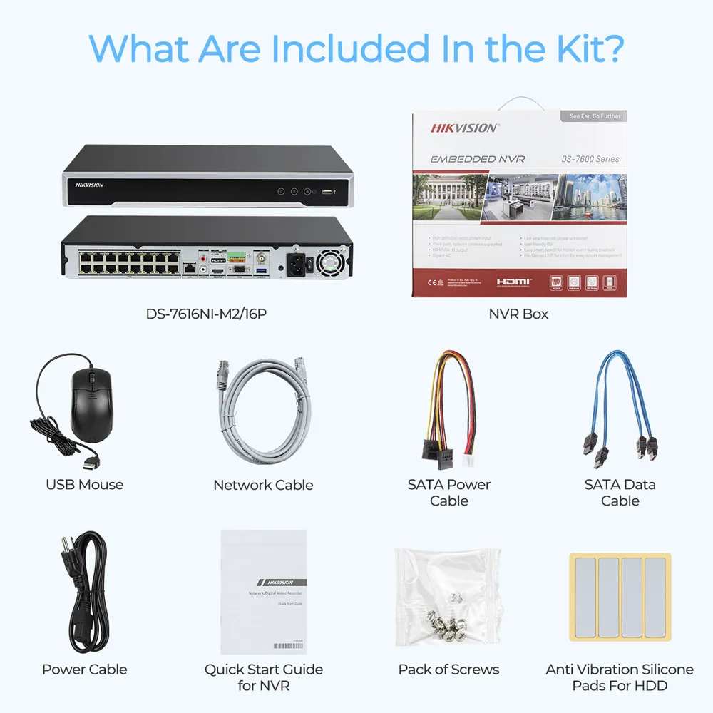Hikvision DS-7616NI-M2/16P 16CH 16PoE NVR 8K Network Video Recorder 256Mbps 32MP AI CCTV Security Camera System