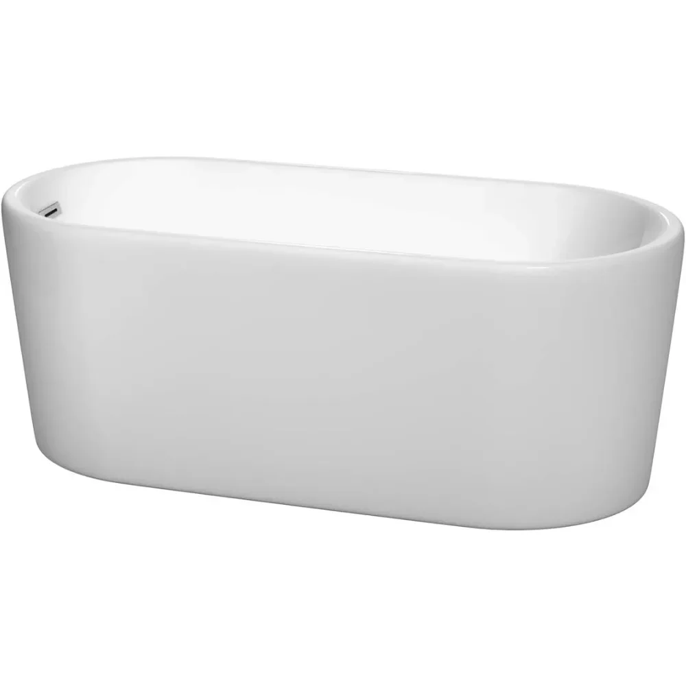 

59" Inch Modern Freestanding Bathtub in Pure White, Featuring Polished Chrome Drain & Overflow Trim for a Comfortable