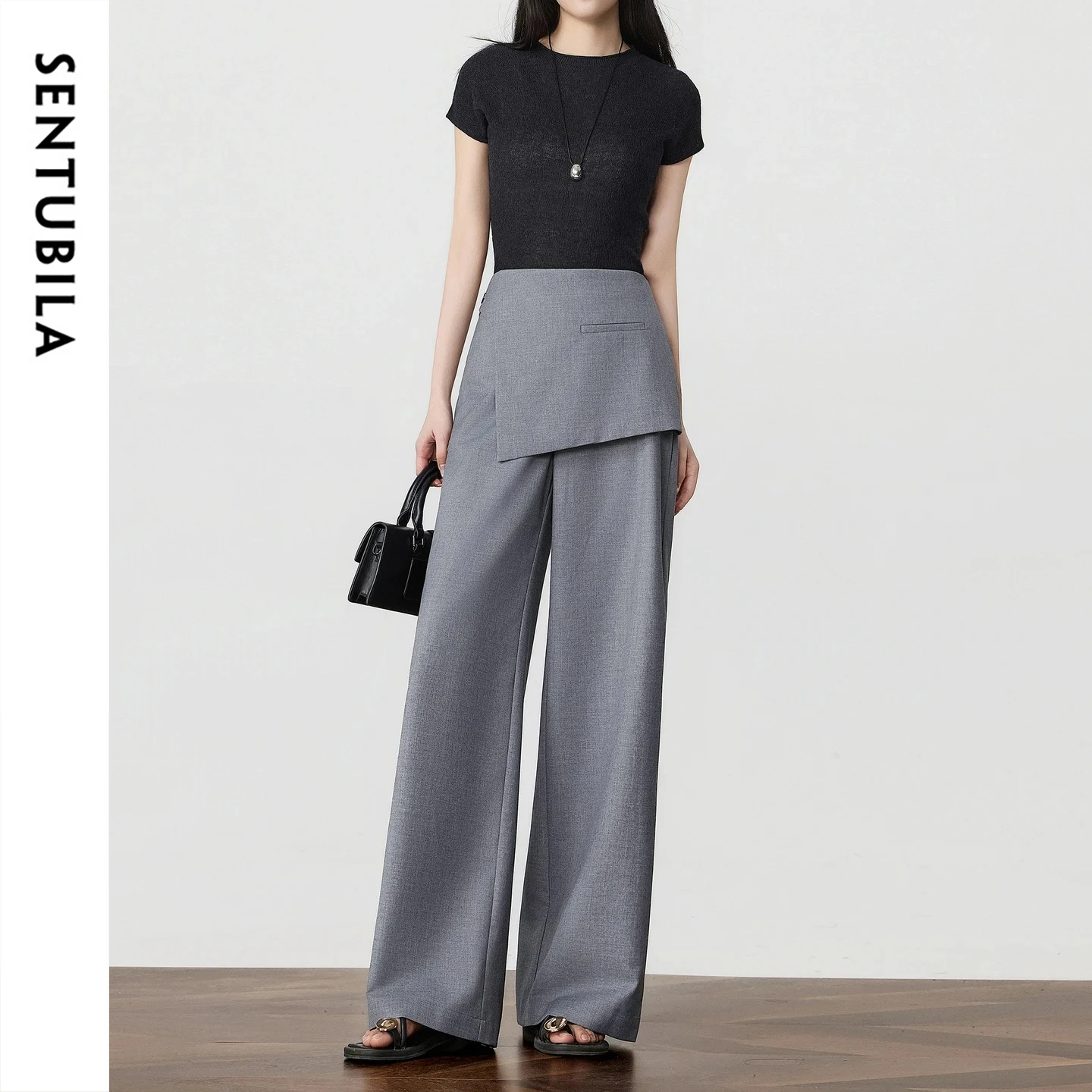 

SENTUBILA Women's Office Straight Leg Pants 2026 Summer High Waist Detachable Hem Panel Design Minimalist Blazer Pants 162KA7002